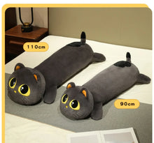 Load image into Gallery viewer, Gray and Black Giant Cat Soft Toy - Big Eyes and Orange Inner Ears-7