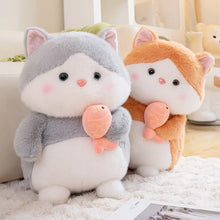 Load image into Gallery viewer, Gray and White Cat Plush Toy - Chunky Fat Fish Loving Cat-12