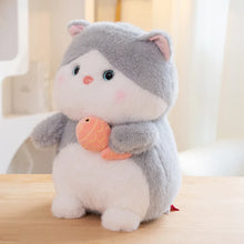Load image into Gallery viewer, Gray and White Cat Plush Toy - Chunky Fat Fish Loving Cat-4