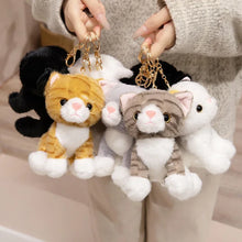 Load image into Gallery viewer, Gray and White Striped Tabby Cat Keychain Plush Toy-3