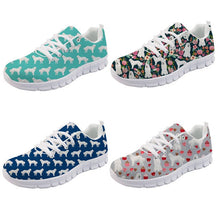 Load image into Gallery viewer, Image of great pyrenees sneakers in four different colors and designs