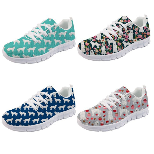 Image of great pyrenees sneakers in four different colors and designs