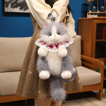 Load image into Gallery viewer, Grey and White Cat Plush Backpack - Lace Ruff Collar, Detachable Straps, Mini Pocket-3