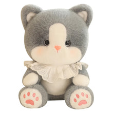 Load image into Gallery viewer, Grey and White Cat Plush Toy - Lace Ruffle Collar Design-2