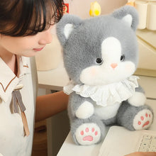 Load image into Gallery viewer, Grey and White Cat Plush Toy - Lace Ruffle Collar Design-3
