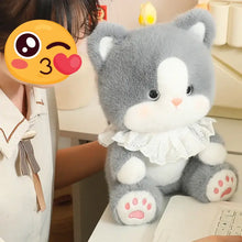 Load image into Gallery viewer, Grey and White Cat Plush Toy - Lace Ruffle Collar Design-8