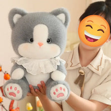 Load image into Gallery viewer, Grey and White Cat Plush Toy - Lace Ruffle Collar Design-6