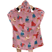 Load image into Gallery viewer, Greyhounds in Festive Winter Wear Blanket Hoodie-11