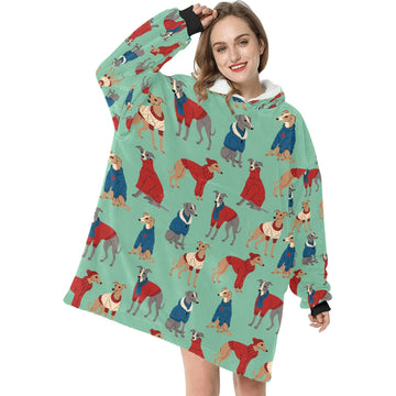 Greyhounds In Festive Winter Wear Blanket Hoodie 23 360x