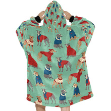 Load image into Gallery viewer, Greyhounds in Festive Winter Wear Blanket Hoodie-24