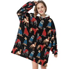 Load image into Gallery viewer, Greyhounds in Festive Winter Wear Blanket Hoodie-35