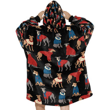 Load image into Gallery viewer, Greyhounds in Festive Winter Wear Blanket Hoodie-36