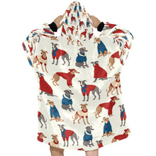 Load image into Gallery viewer, Greyhounds in Festive Winter Wear Blanket Hoodie-4