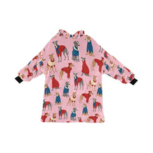 Load image into Gallery viewer, Greyhounds in Festive Winter Wear Blanket Hoodie-Pink-ONE SIZE-5