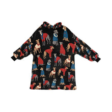 Load image into Gallery viewer, Greyhounds in Festive Winter Wear Blanket Hoodie-Black-ONE SIZE-33