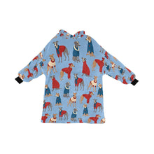 Load image into Gallery viewer, Greyhounds in Festive Winter Wear Blanket Hoodie-LightSkyBlue-ONE SIZE-13
