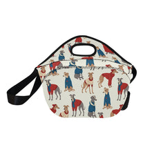 Load image into Gallery viewer, Greyhounds in Festive Winter Wear Neoprene Lunch Bag-2