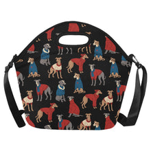 Load image into Gallery viewer, Greyhounds in Festive Winter Wear Neoprene Lunch Bag-Black-ONESIZE-41