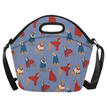 Load image into Gallery viewer, Greyhounds in Festive Winter Wear Neoprene Lunch Bag-CornflowerBlue-ONESIZE-21