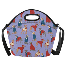 Load image into Gallery viewer, Greyhounds in Festive Winter Wear Neoprene Lunch Bag-CornflowerBlue_1-ONESIZE-31