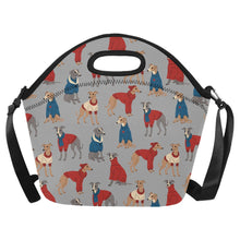Load image into Gallery viewer, Greyhounds in Festive Winter Wear Neoprene Lunch Bag-DarkGray-ONESIZE-36