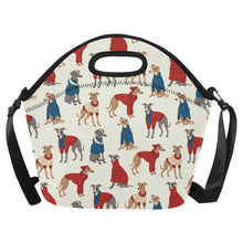 Load image into Gallery viewer, Greyhounds in Festive Winter Wear Neoprene Lunch Bag-Ivory-ONESIZE-1