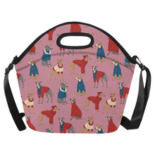 Load image into Gallery viewer, Greyhounds in Festive Winter Wear Neoprene Lunch Bag-PaleVioletRed-ONESIZE-11