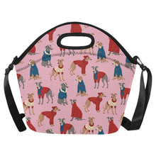 Load image into Gallery viewer, Greyhounds in Festive Winter Wear Neoprene Lunch Bag-Pink-ONESIZE-6