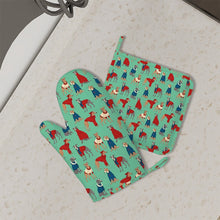 Load image into Gallery viewer, Greyhounds in Festive Winter Wear Oven Mitts and Pot Holder Set-Kitchen Decor-Accessories,Dog Mom Gifts,Greyhound-1