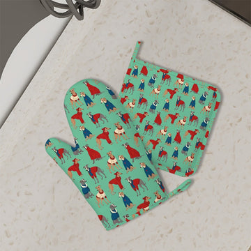 Greyhounds In Festive Winter Wear Oven Mitts And Pot Holder Set 11 360x
