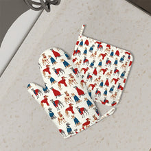 Load image into Gallery viewer, Greyhounds in Festive Winter Wear Oven Mitts and Pot Holder Set-Kitchen Decor-Accessories,Dog Mom Gifts,Greyhound-2