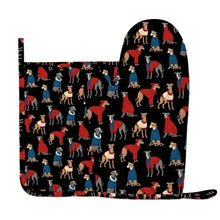 Load image into Gallery viewer, Greyhounds in Festive Winter Wear Oven Mitts and Pot Holder Set-Kitchen Decor-Accessories,Dog Mom Gifts,Greyhound-9