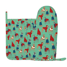 Load image into Gallery viewer, Greyhounds in Festive Winter Wear Oven Mitts and Pot Holder Set-Kitchen Decor-Accessories,Dog Mom Gifts,Greyhound-7