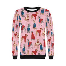 Load image into Gallery viewer, Greyhounds in Festive Winter Wear Sweatshirt for Women-Apparel-Apparel, Dog Mom Gifts, Greyhound, Sweatshirt-14