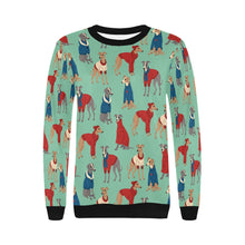 Load image into Gallery viewer, Greyhounds in Festive Winter Wear Sweatshirt for Women-Apparel-Apparel, Dog Mom Gifts, Greyhound, Sweatshirt-20