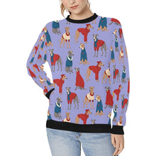 Load image into Gallery viewer, Greyhounds in Festive Winter Wear Sweatshirt for Women-Apparel-Apparel, Dog Mom Gifts, Greyhound, Sweatshirt-Lavender Purple-S-9