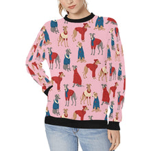 Load image into Gallery viewer, Greyhounds in Festive Winter Wear Sweatshirt for Women-Apparel-Apparel, Dog Mom Gifts, Greyhound, Sweatshirt-Light Pink-S-8