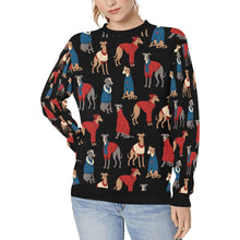Load image into Gallery viewer, Greyhounds in Festive Winter Wear Sweatshirt for Women-Apparel-Apparel, Dog Mom Gifts, Greyhound, Sweatshirt-Midnight Black-S-2