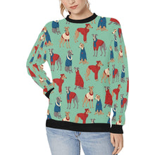 Load image into Gallery viewer, Greyhounds in Festive Winter Wear Sweatshirt for Women-Apparel-Apparel, Dog Mom Gifts, Greyhound, Sweatshirt-Mint Green-S-7