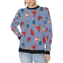 Load image into Gallery viewer, Greyhounds in Festive Winter Wear Sweatshirt for Women-Apparel-Apparel, Dog Mom Gifts, Greyhound, Sweatshirt-Slate Blue-S-6