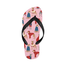 Load image into Gallery viewer, Greyhounds in Festive Winter Wear Unisex Slippers-Pink-S-2