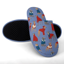Load image into Gallery viewer, Greyhounds in Festive Winter Wear Women's Cotton Mop Slippers-Footwear-Accessories, Dog Mom Gifts, Greyhound, Slippers-23
