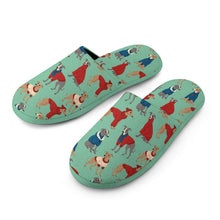 Load image into Gallery viewer, Greyhounds in Festive Winter Wear Women's Cotton Mop Slippers-Footwear-Accessories, Dog Mom Gifts, Greyhound, Slippers-25
