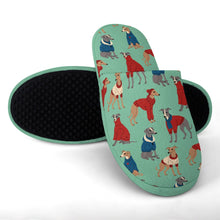 Load image into Gallery viewer, Greyhounds in Festive Winter Wear Women's Cotton Mop Slippers-Footwear-Accessories, Dog Mom Gifts, Greyhound, Slippers-26