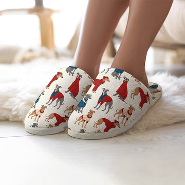 Greyhounds In Festive Winter Wear Womens Cotton Mop Slippers 3 360x
