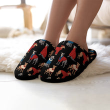 Load image into Gallery viewer, Greyhounds in Festive Winter Wear Women's Cotton Mop Slippers-Footwear-Accessories, Dog Mom Gifts, Greyhound, Slippers-9