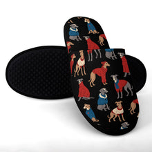Load image into Gallery viewer, Greyhounds in Festive Winter Wear Women's Cotton Mop Slippers-Footwear-Accessories, Dog Mom Gifts, Greyhound, Slippers-36