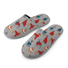 Load image into Gallery viewer, Greyhounds in Festive Winter Wear Women's Cotton Mop Slippers-Footwear-Accessories, Dog Mom Gifts, Greyhound, Slippers-31