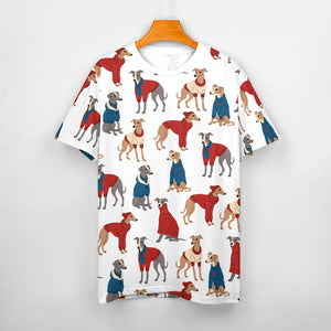 Greyhounds in Festive Winter Wear Women's Cotton T-Shirt-Apparel--2