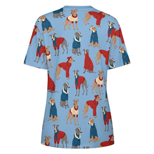 Greyhounds in Festive Winter Wear Women's Cotton T-Shirt-Apparel--14